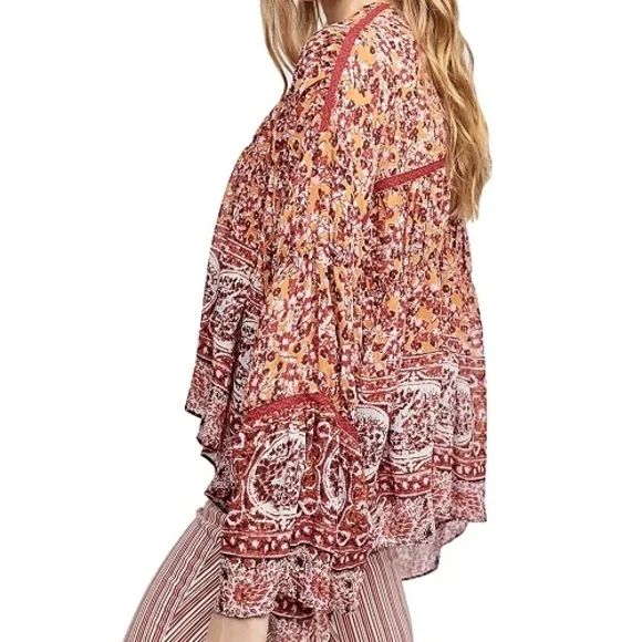 Free People Lorriane Boho Tiered Cropped Oversized Kimono Sz Small - Picture 6 of 7